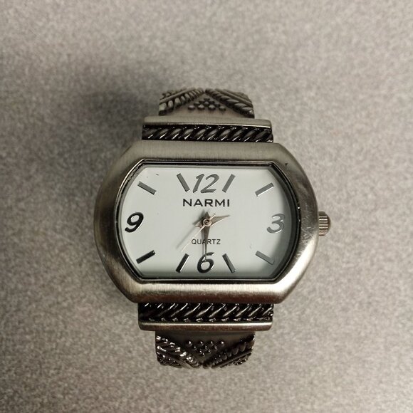 Narmi Stainless Steel Quartz Movement Watch With Etched Cuff Band - Picture 1 of 8